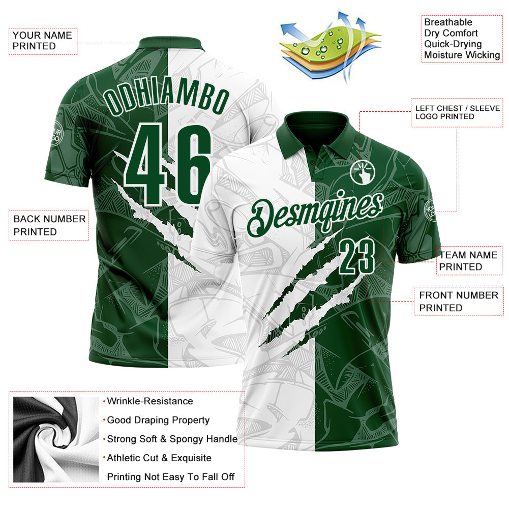 Custom Graffiti Pattern Green-White 3D Scratch Performance Polo Shirt