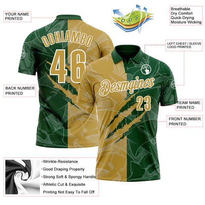Custom Graffiti Pattern Old Gold Green-White 3D Scratch Performance Polo Shirt