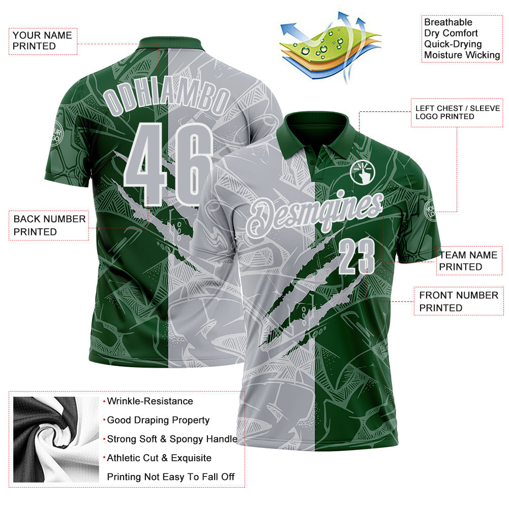 Custom Graffiti Pattern Gray Green-White 3D Scratch Performance Polo Shirt