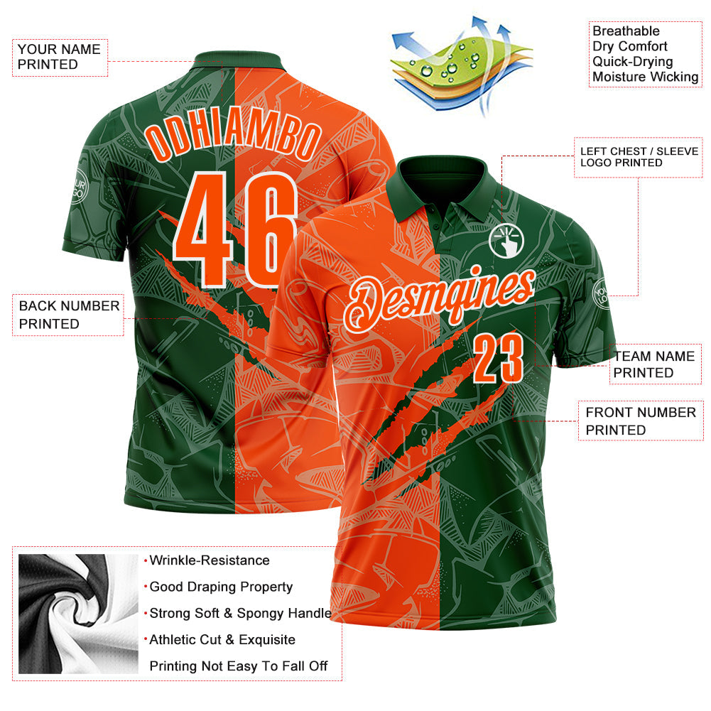 Custom Graffiti Pattern Orange Green-White 3D Scratch Performance Polo Shirt