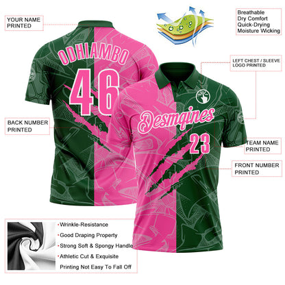 Custom Graffiti Pattern Pink Green-White 3D Scratch Performance Polo Shirt
