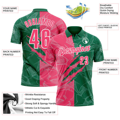 Custom Graffiti Pattern Neon Pink Kelly Green-White 3D Scratch Performance Polo Shirt