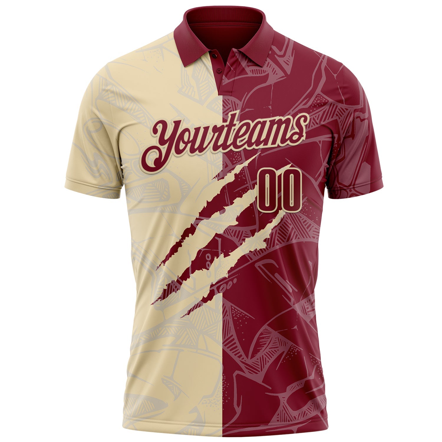 Custom Graffiti Pattern Crimson-Cream 3D Scratch Performance Polo Shirt