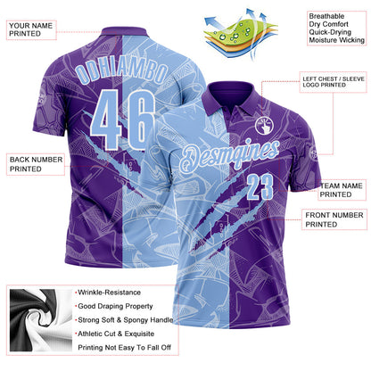 Custom Graffiti Pattern Light Blue Purple-White 3D Scratch Performance Polo Shirt