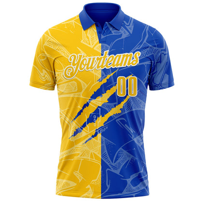 Custom Graffiti Pattern Yellow Thunder Blue-White 3D Scratch Performance Polo Shirt
