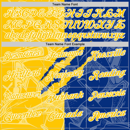 Custom Graffiti Pattern Yellow Royal-White 3D Scratch Performance Polo Shirt