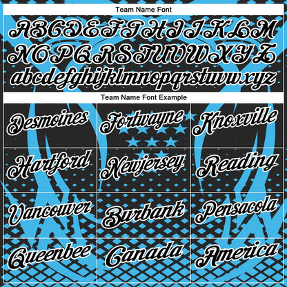 Custom Sky Blue Black-White 3D Pattern Design Star And Geometric Shapes Performance Polo Shirt
