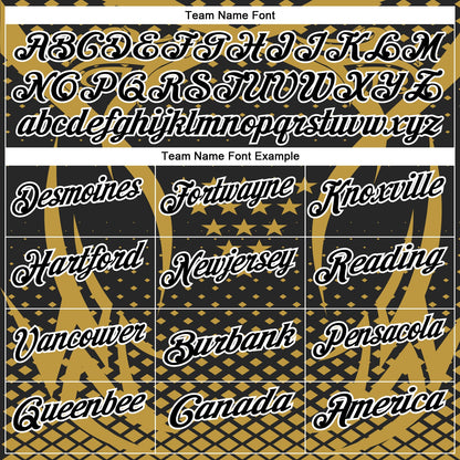 Custom Old Gold Black-White 3D Pattern Design Star And Geometric Shapes Performance Polo Shirt