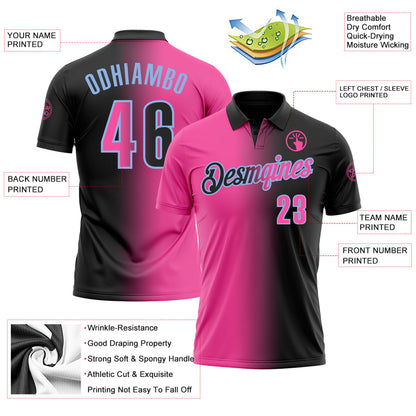 Custom Black Pink-Light Blue 3D Gradient Fashion Performance Polo Shirt