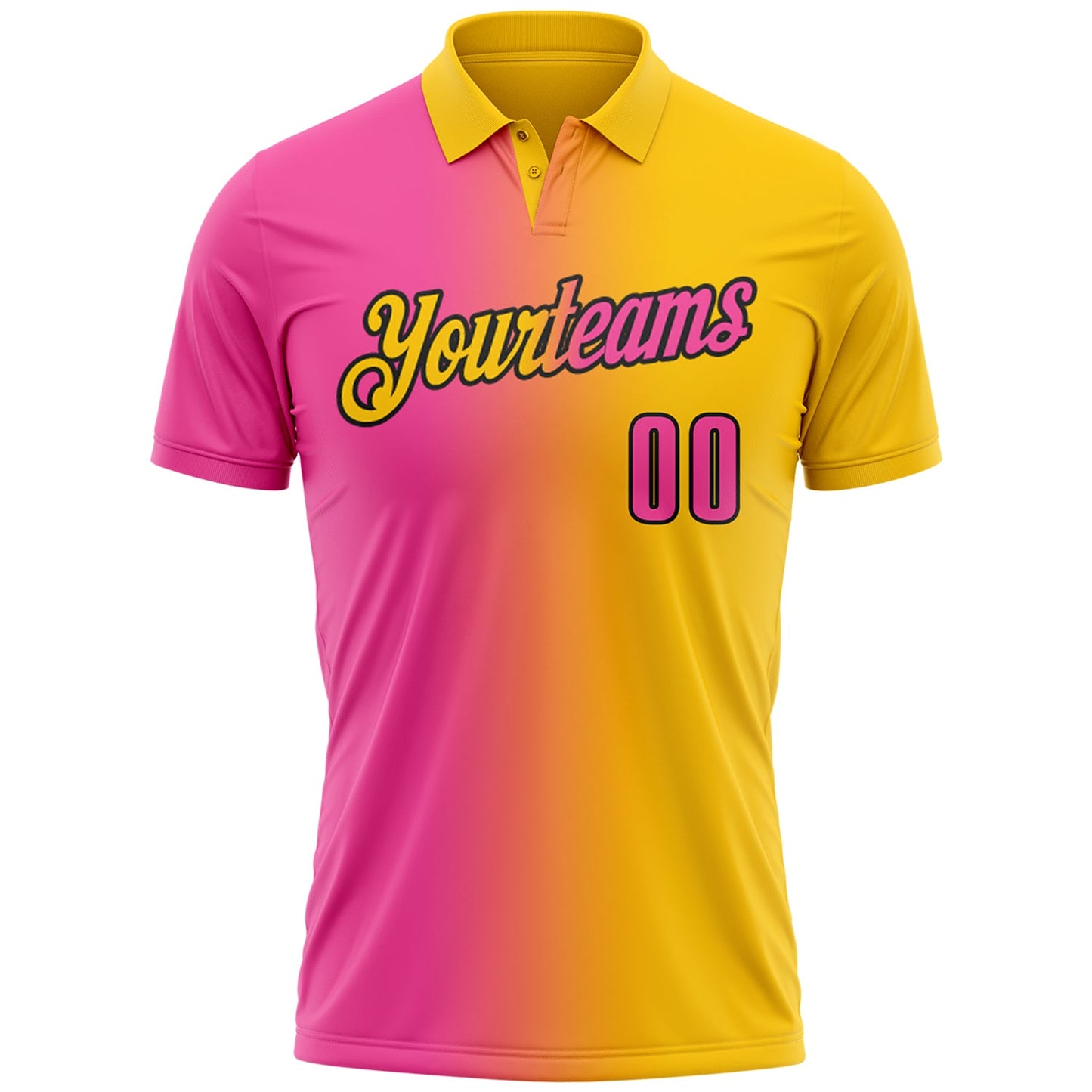 Custom Yellow Pink-Black 3D Gradient Fashion Performance Polo Shirt