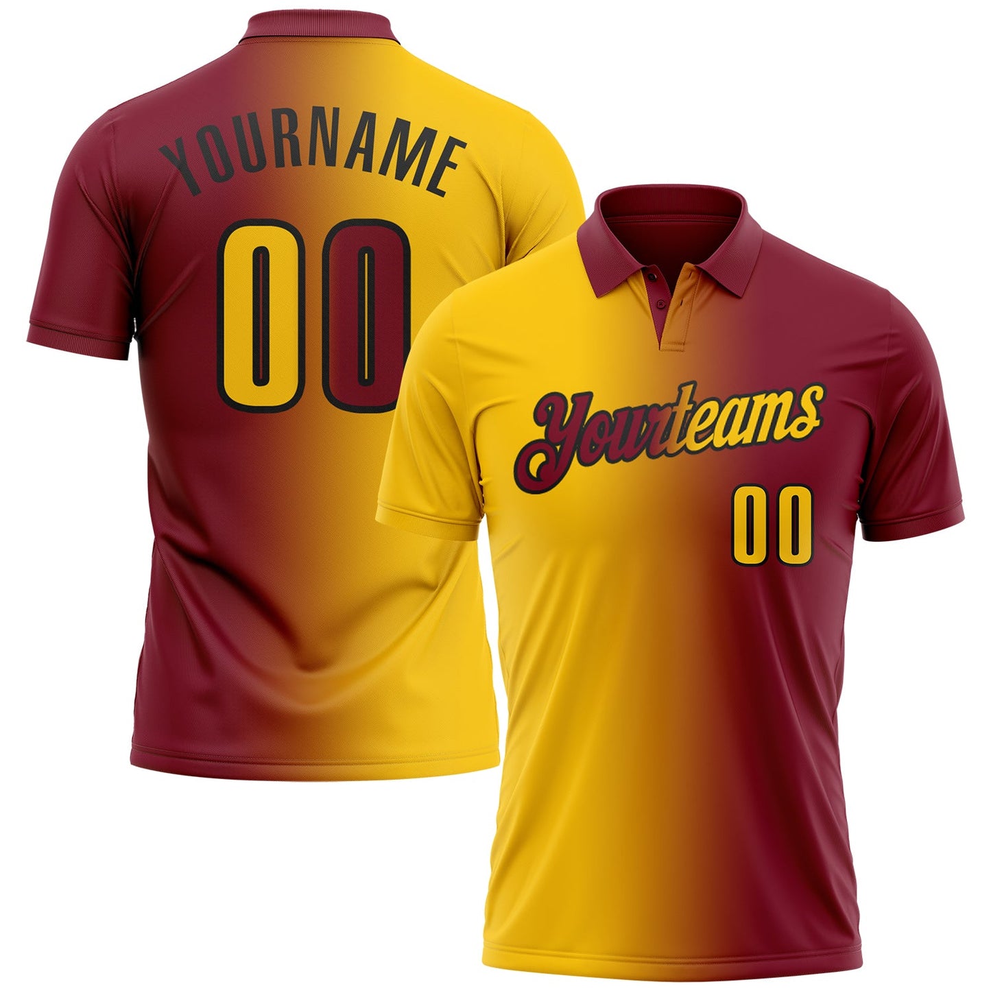 Custom Crimson Yellow-Black 3D Gradient Fashion Performance Polo Shirt