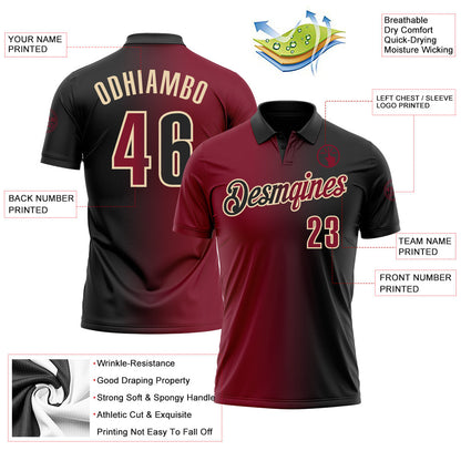 Custom Black Crimson-City Cream 3D Gradient Fashion Performance Polo Shirt