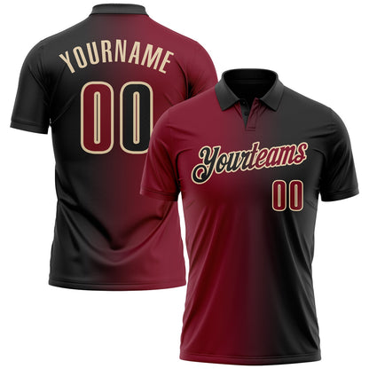 Custom Black Crimson-City Cream 3D Gradient Fashion Performance Polo Shirt