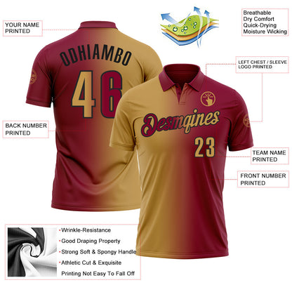Custom Maroon Old Gold-Black 3D Gradient Fashion Performance Polo Shirt
