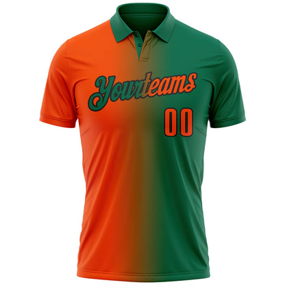 Custom Kelly Green Orange-Black 3D Gradient Fashion Performance Polo Shirt