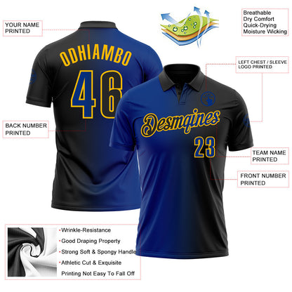 Custom Black Royal-Gold 3D Gradient Fashion Performance Polo Shirt