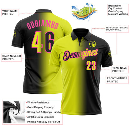 Custom Black Neon Yellow-Pink 3D Gradient Fashion Performance Polo Shirt
