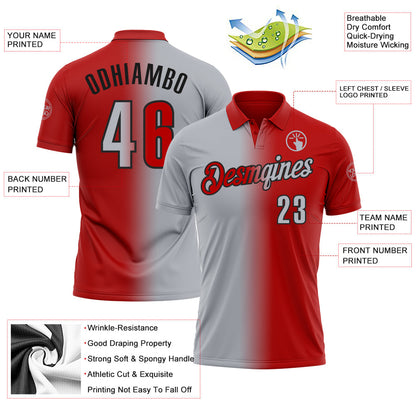 Custom Red Gray-Black 3D Gradient Fashion Performance Polo Shirt