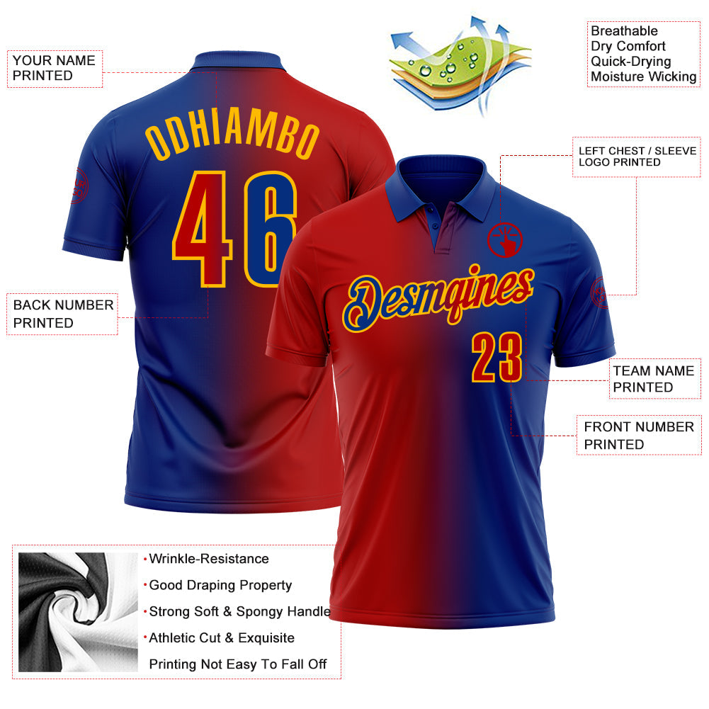 Custom Royal Red-Gold 3D Gradient Fashion Performance Polo Shirt