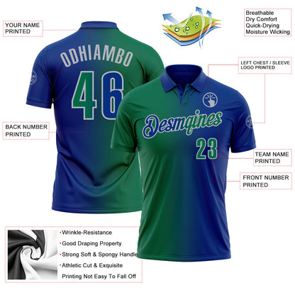 Custom Royal Kelly Green-Gray 3D Gradient Fashion Performance Polo Shirt