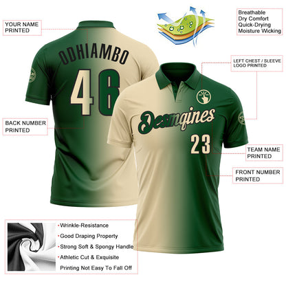 Custom Green Cream-Black 3D Gradient Fashion Performance Polo Shirt