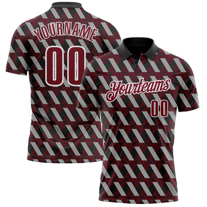 Custom Black Crimson-White 3D Pattern Design Burgundy And White Ribbon Head And Neck Cancer Cancer Awareness Performance Polo Shirt