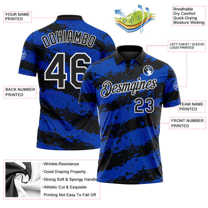 Custom Black Thunder Blue-White Paint Splash Stripe Performance Polo Shirt