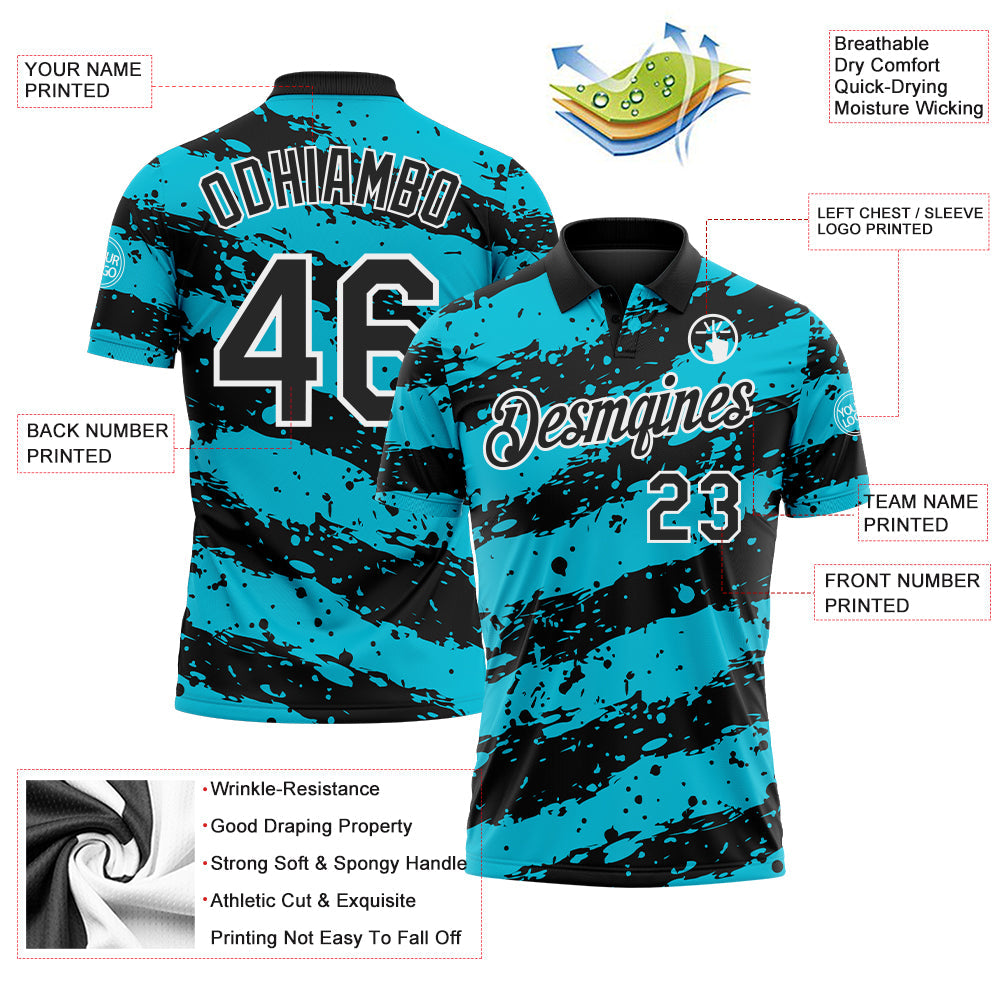 Custom Black Lakes Blue-White Paint Splash Stripe Performance Polo Shirt