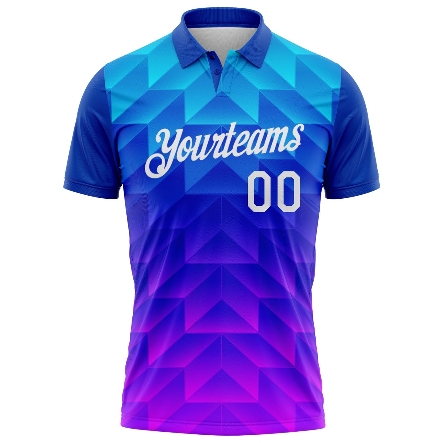 Custom Blue White Pink-Royal Gradient Geometric Shape Performance Polo Shirt