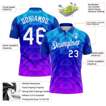 Custom Blue White Pink-Royal Gradient Geometric Shape Performance Polo Shirt