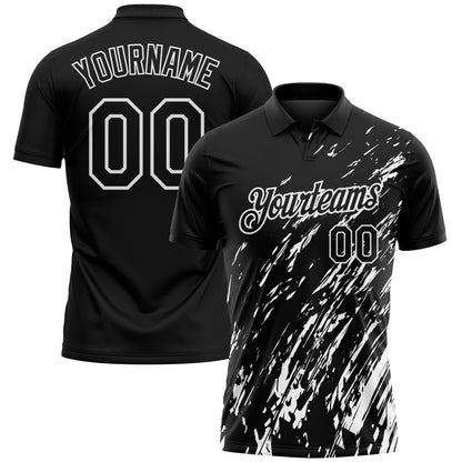 Custom Black-White Paint Stroke Grunge Streak Performance Polo Shirt