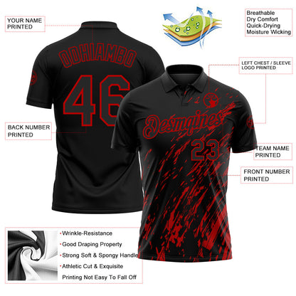 Custom Black-Red Paint Stroke Grunge Streak Performance Polo Shirt