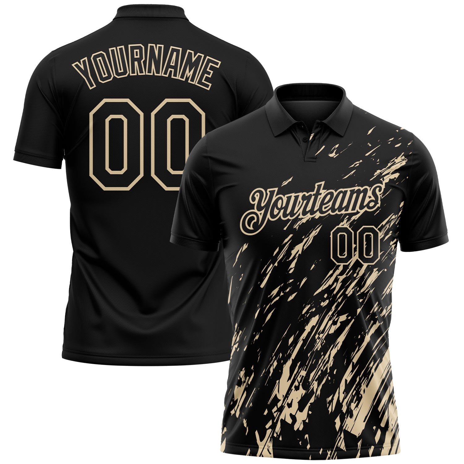 Custom Black-City Cream Paint Stroke Grunge Streak Performance Polo Shirt