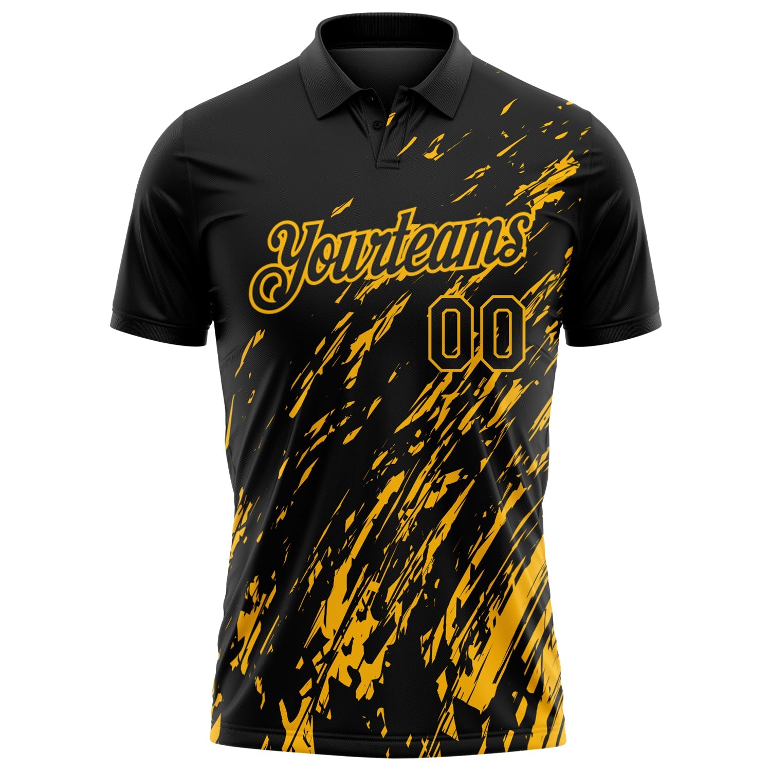 Custom Black-Gold Paint Stroke Grunge Streak Performance Polo Shirt