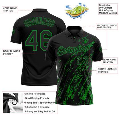 Custom Black-Grass Green Paint Stroke Grunge Streak Performance Polo Shirt