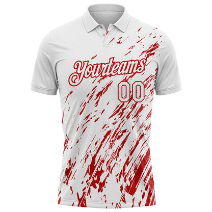 Custom White-Red Paint Stroke Grunge Streak Performance Polo Shirt