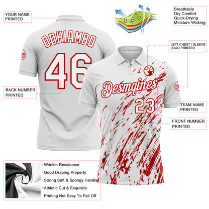 Custom White-Red Paint Stroke Grunge Streak Performance Polo Shirt