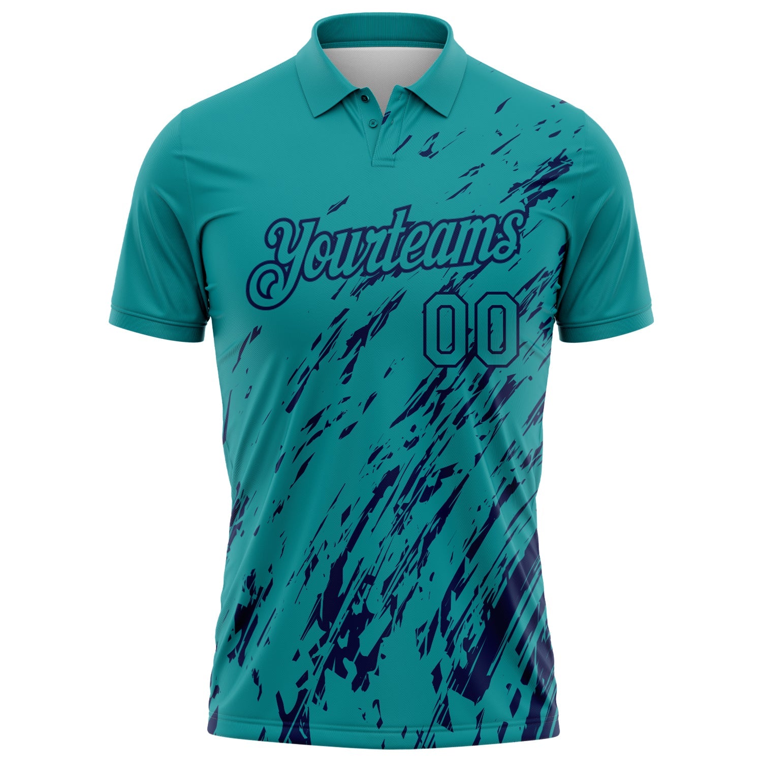 Custom Teal-Navy Paint Stroke Grunge Streak Performance Polo Shirt