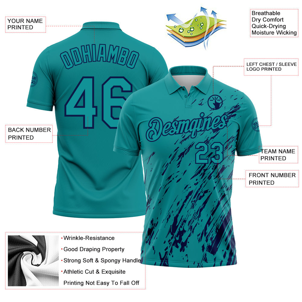 Custom Teal-Navy Paint Stroke Grunge Streak Performance Polo Shirt