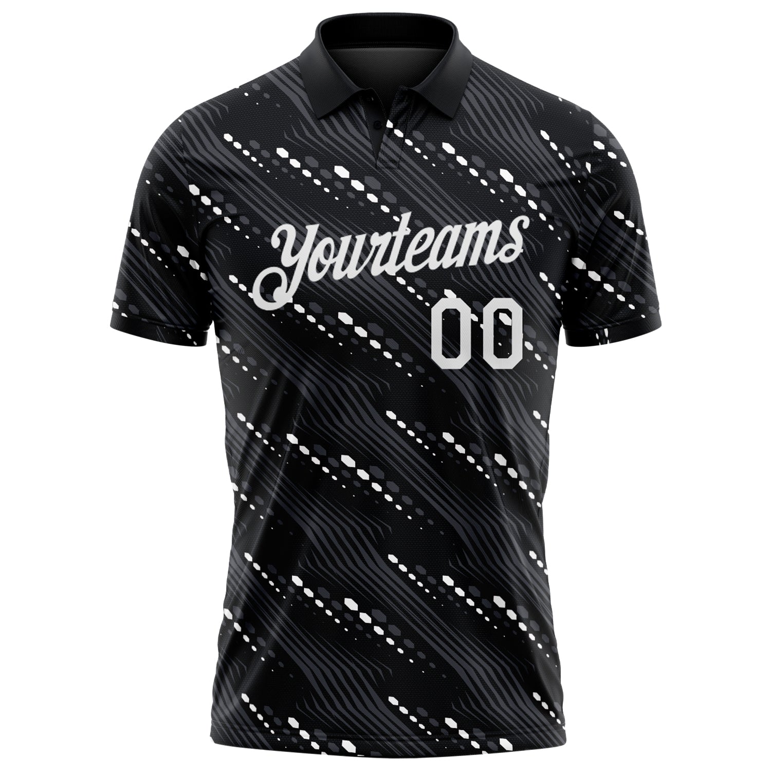 Custom Black-White Slant Lines Cyber Mecha Tech Performance Polo Shirt