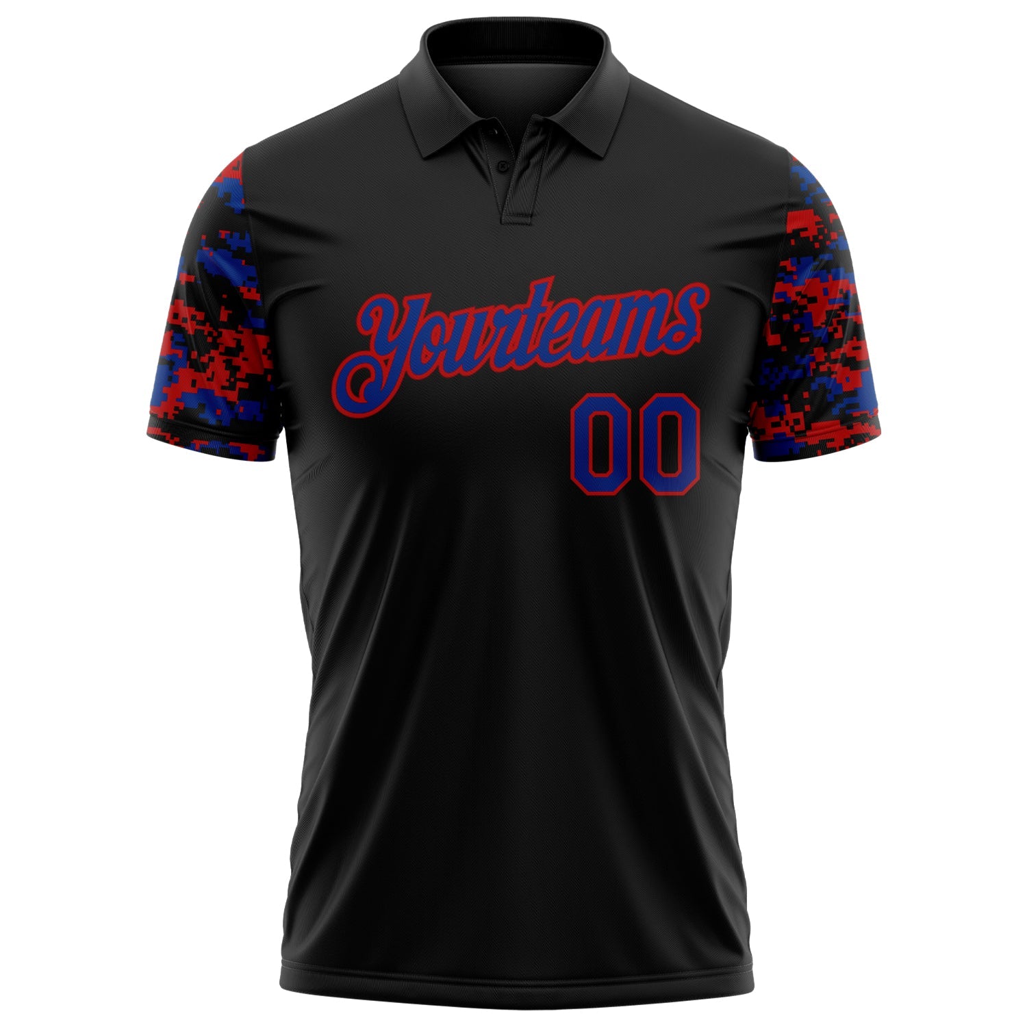 Custom Black Royal-Red Digital Camo Two Tone Performance Polo Shirt