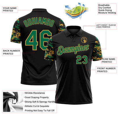 Custom Black Kelly Green-Old Gold Digital Camo Two Tone Performance Polo Shirt