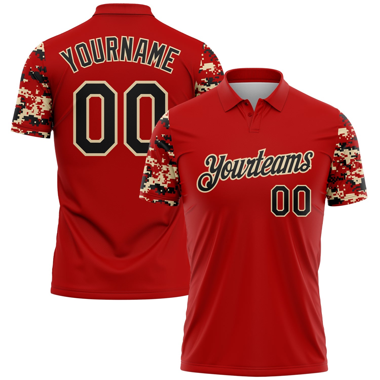 Custom Red Black-Cream Digital Camo Two Tone Performance Polo Shirt