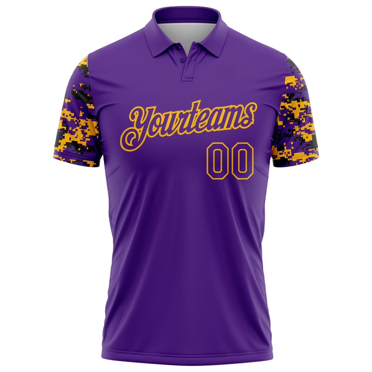 Custom Purple Black-Gold Digital Camo Two Tone Performance Polo Shirt