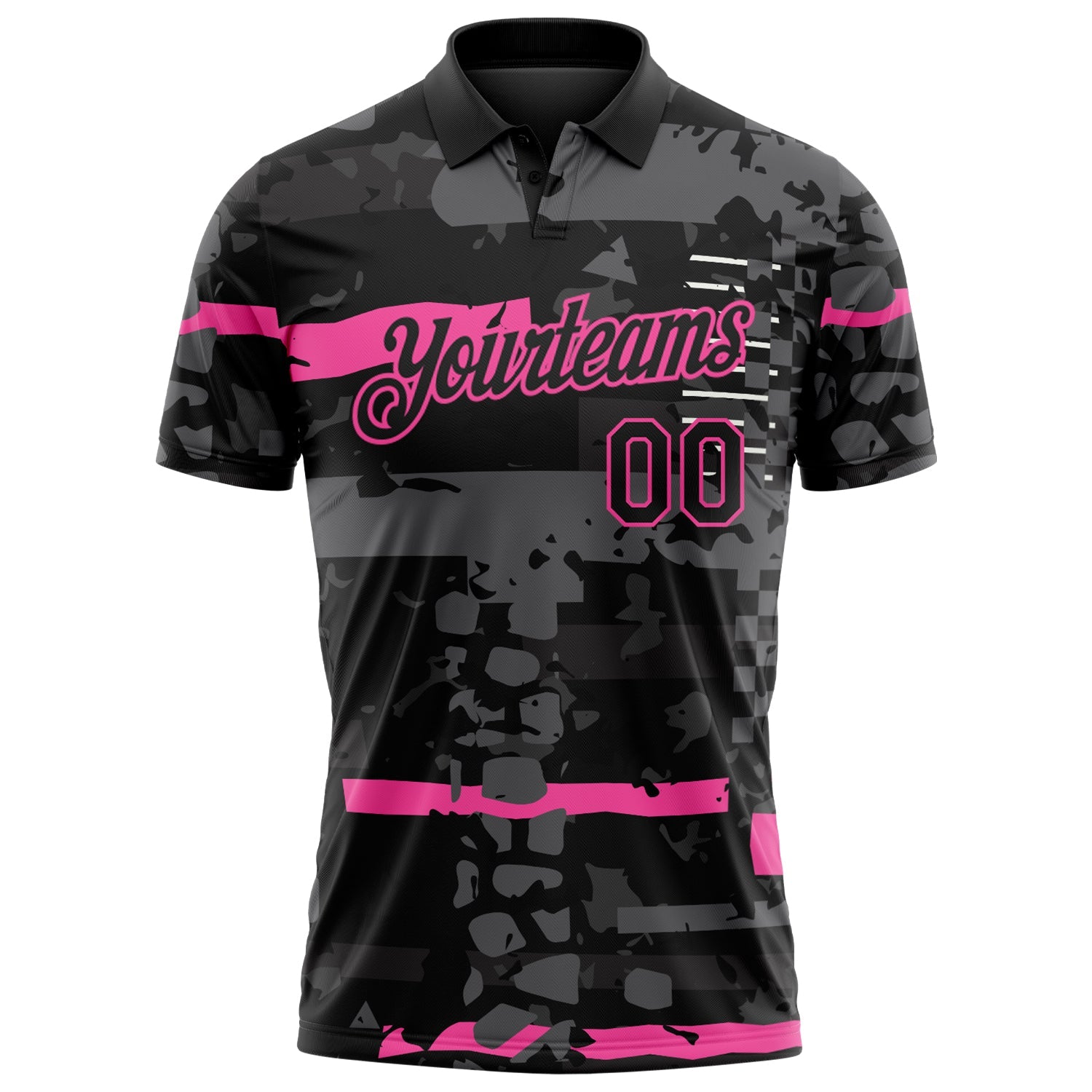Custom Black-Pink Abstract Geometric Grunge Fragment Performance Polo Shirt