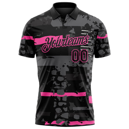 Custom Black-Pink Abstract Geometric Grunge Fragment Performance Polo Shirt