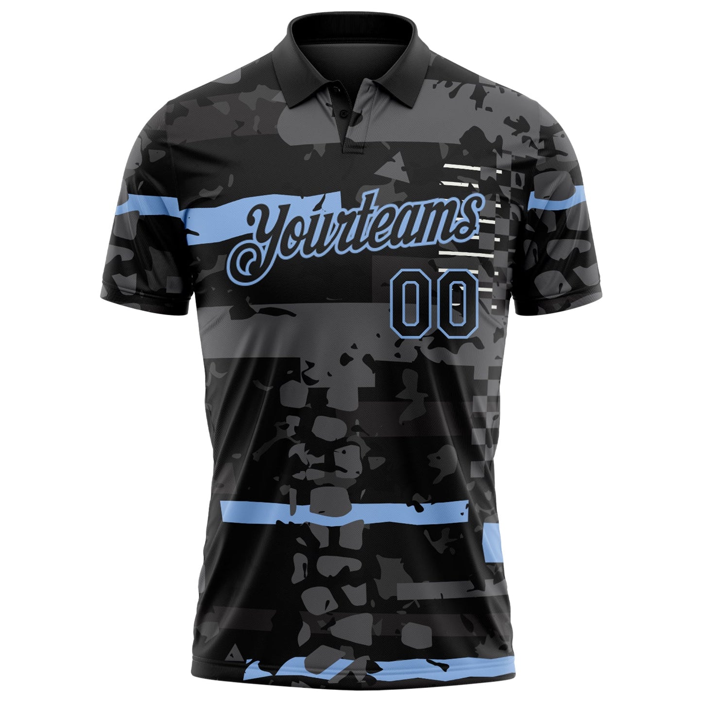 Custom Black-Light Blue Abstract Geometric Grunge Fragment Performance Polo Shirt