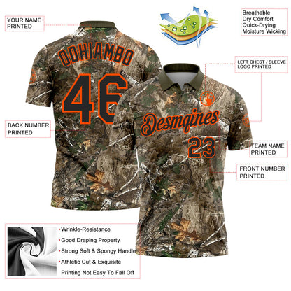Custom Camo Black Orange-Olive Camo Woodland Forest Camouflage Salute To Service Performance Polo Shirt