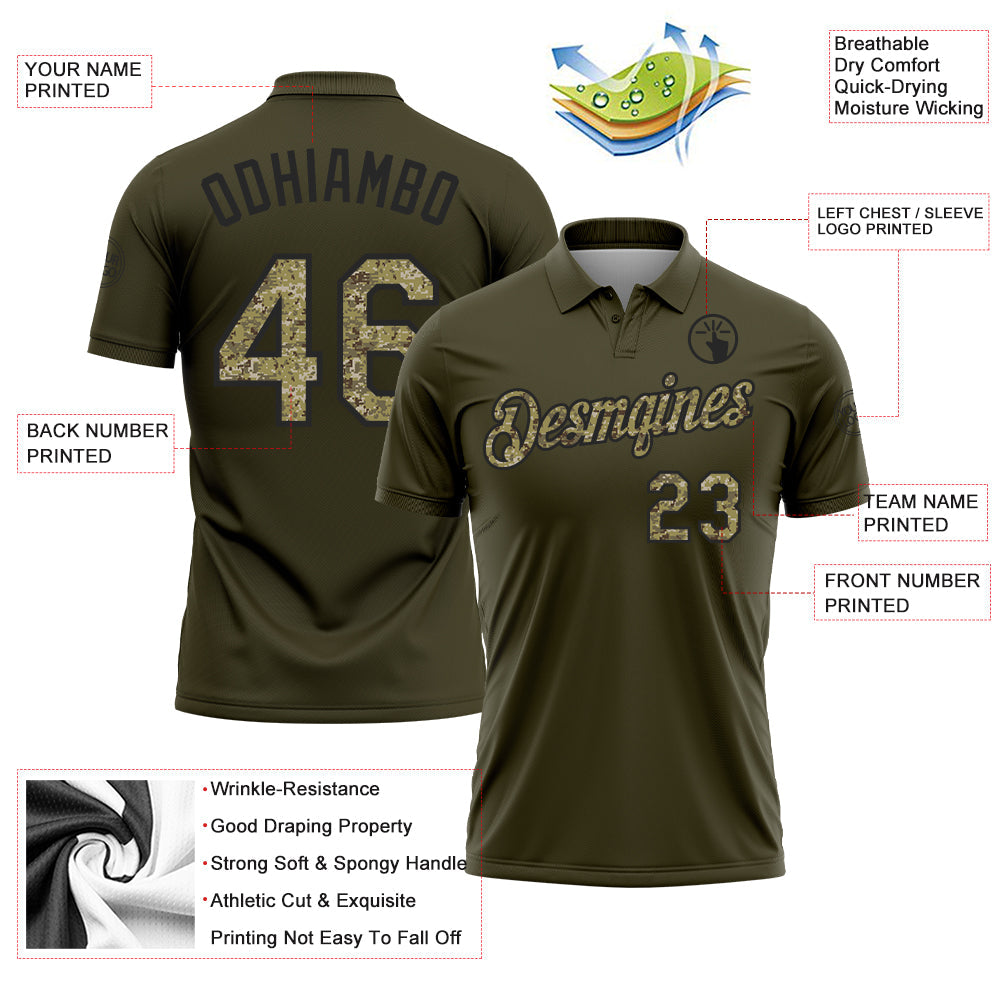 Custom Olive Camo-Black Salute To Service Performance Polo Shirt