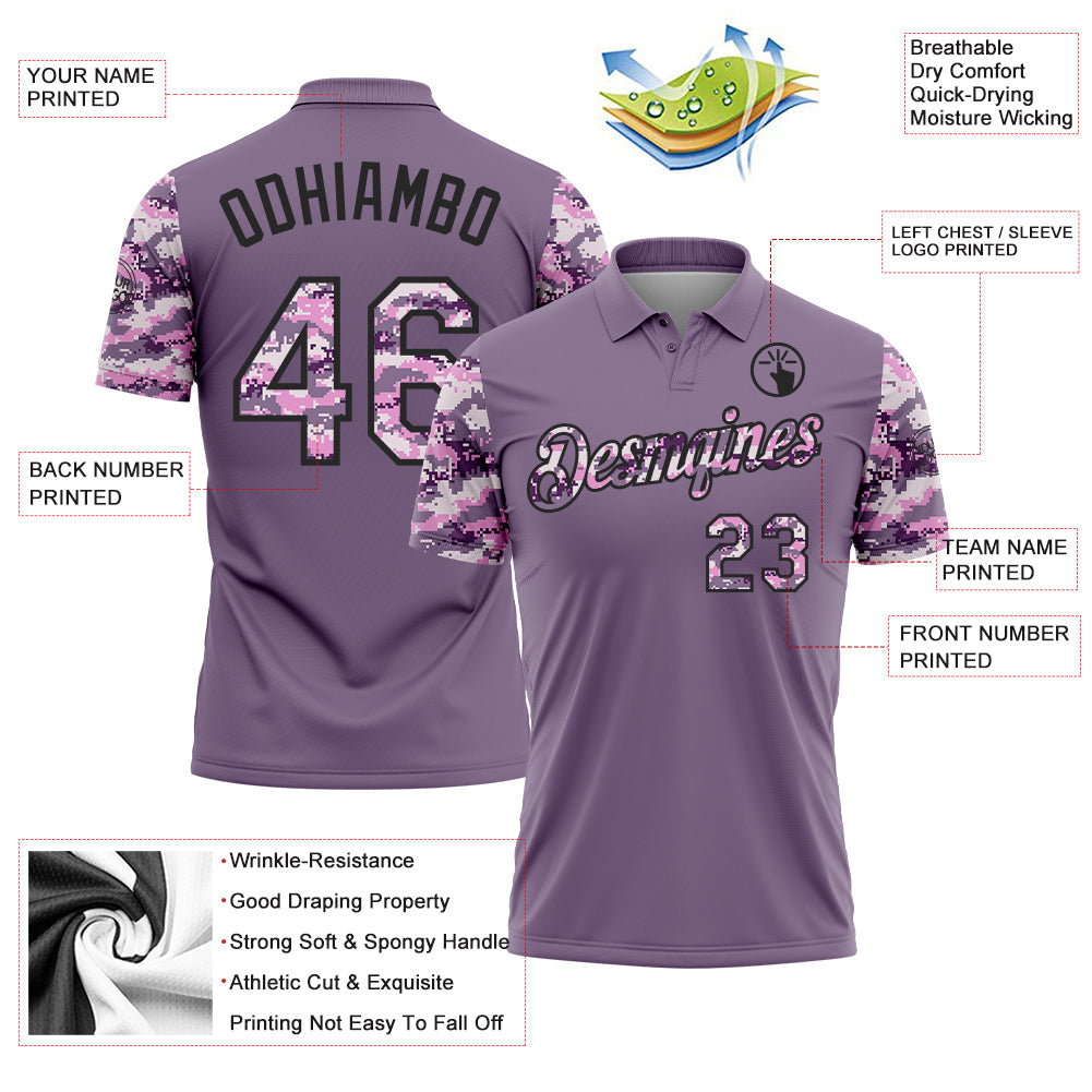 Custom Purple Camo-Black Camo Two Tone Performance Polo Shirt